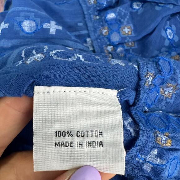 Juliet Dunn Peacock Mosaic Print Wave Blue Cotton Mini Dress Size 3 / Medium - Picture 11 of 11